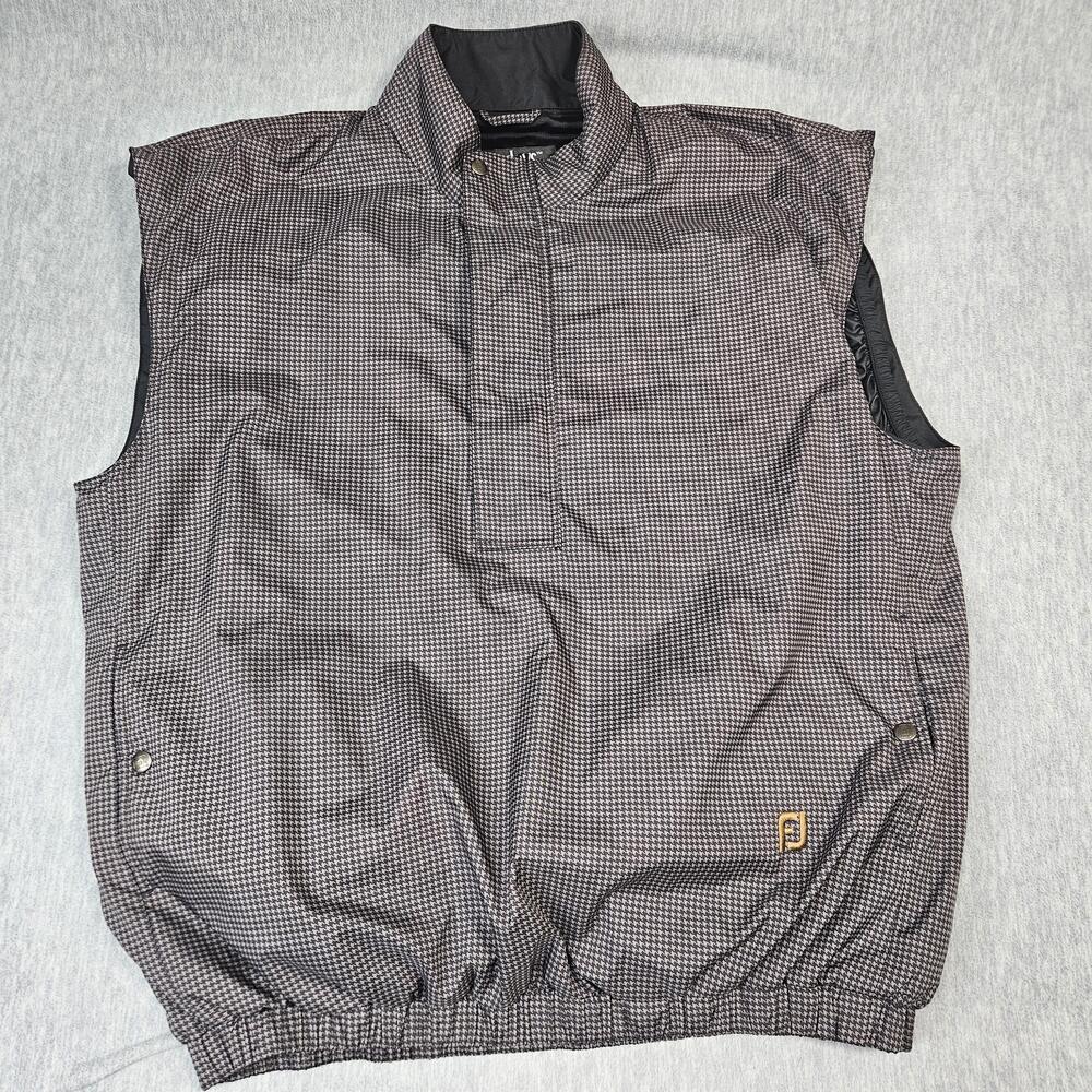 FootJoy DryJoys Vest Mens L Gray Houndstooth 1/2 Zip Windbreaker Rain Golf